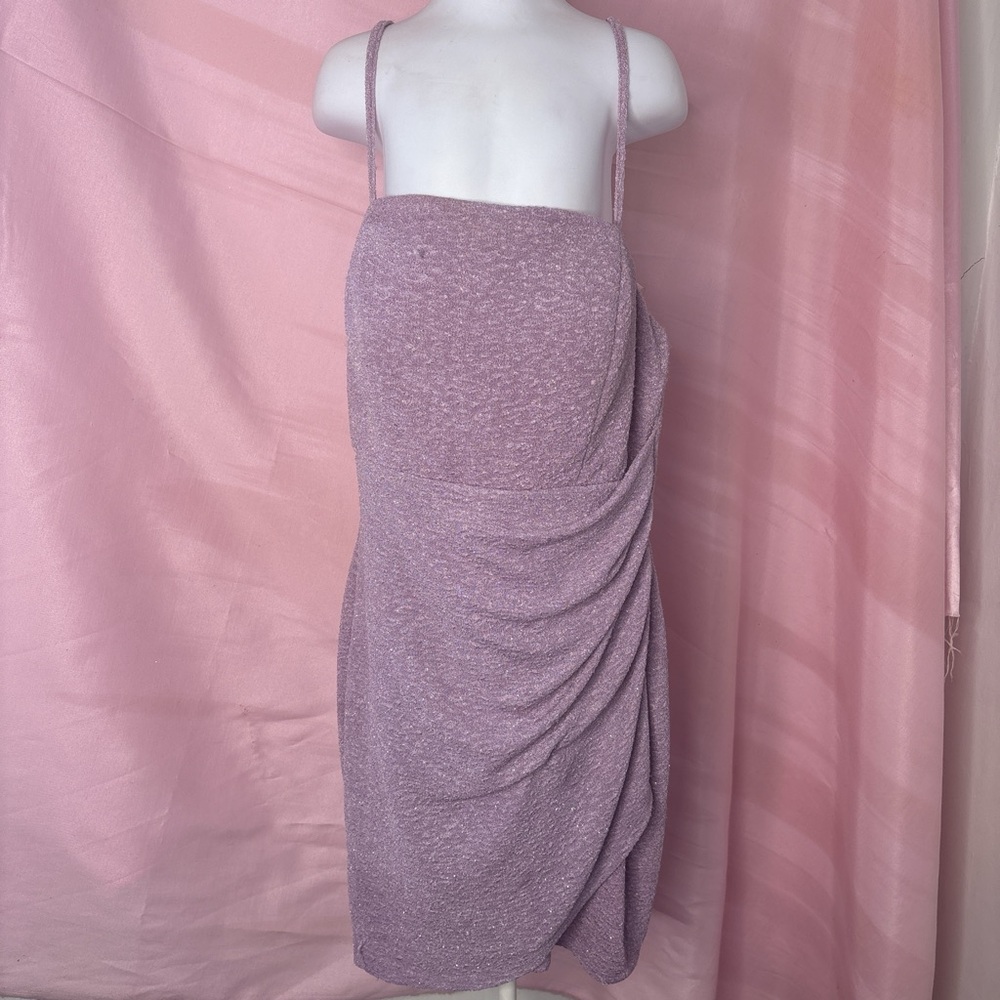 Purple midi bodycon dress with ruched side detail adjustable straps worn once